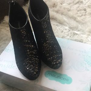 Maurices Black & Gold Lacey Ankle Boots